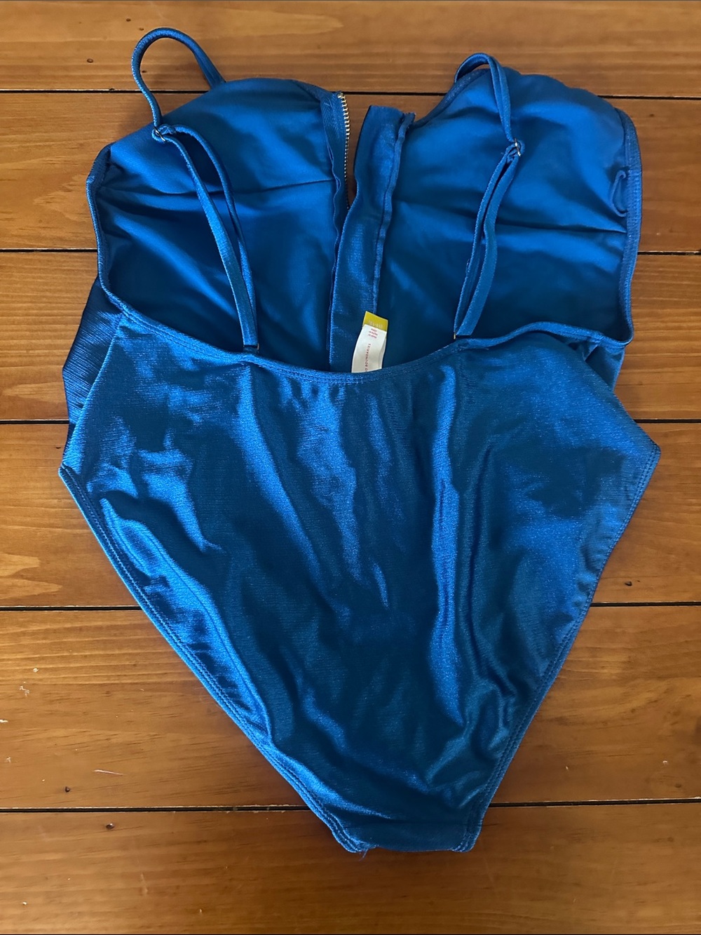 No Boundaries Royal Blue Shimmer One-Piece Swimsuit with Front Zip - Picture 3 of 3